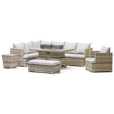 Buxton Rattan Corner Dining Set With Fire Pit & Ice Bucket